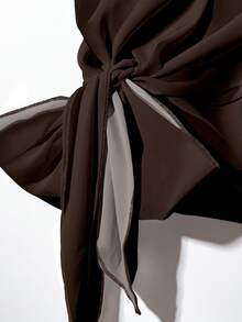 EMERY ROSE Women's Tie Bow Blouse And Loose Straight Leg Pants 2 Pieces Set,Casual - Multicolor - View 3