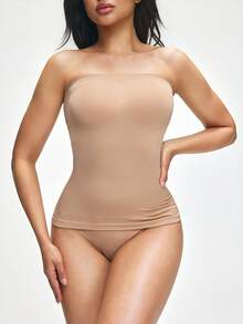 SHAPORA Women's Seamless Tight Slimming Shapewear, Padless Solid Color Design, Can Be Worn Outerwear - Apricot - View 2