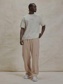 Musero 宽松直筒双贴片工装风口袋弹力抽绳腰带裤 冬季必备 - 粉色 - 查看 1