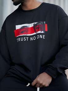 Heavens Edit 男士休闲字母印花圆领长袖宽松运动衫春秋季 - 黑色 - 查看 5