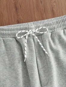 SWAVVY 男士五角星刺繡抽繩腰寬鬆直筒針織運動長褲，灰色寬版夏季健身運動褲，附口袋，運動街頭風 - 淺灰色 - 查看 5