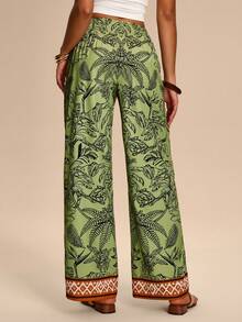 Breezaya 女士复古印花腰部抽绳设计休闲裤，度假装扮 - 彩色 - 查看 4