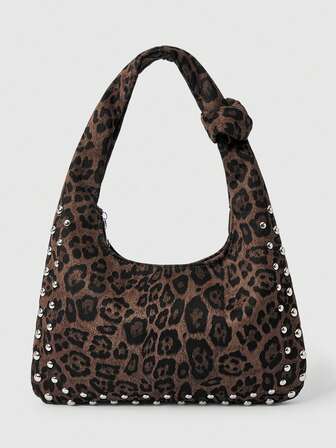 Grunge Punk Mode Punk Leoparden Muster Nieten Schultertasche für Frauen