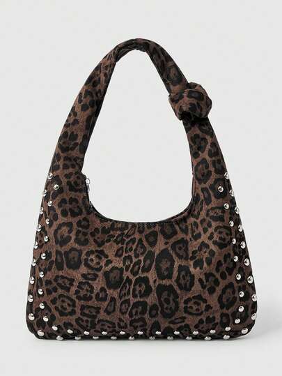 Grunge Punk Mode Punk Leoparden Muster Nieten Schultertasche für Frauen