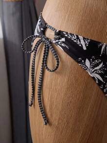 Bellisia Women's Tropical Floral Print Halter Tankini Swimsuit Set,Tank Top And Drawstring Bikini Bottoms,Beach Outfit, Vacation Bikini Set, Swimsuits For Woman 2 Piece - Black and White - View 7