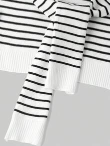 Ellevyn 优雅女士圆领收腰A字中长连衣裙，配条纹披肩两件套，适合通勤、约会、外出、度假、婚礼宾客、晚礼服等场合。 - 黑與白 - 查看 11