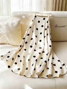 GlowEve New High Waist Polka Dot Pattern Slimming Elegant Women's Skirt Fall Cloth For Women - Apricot - View 1