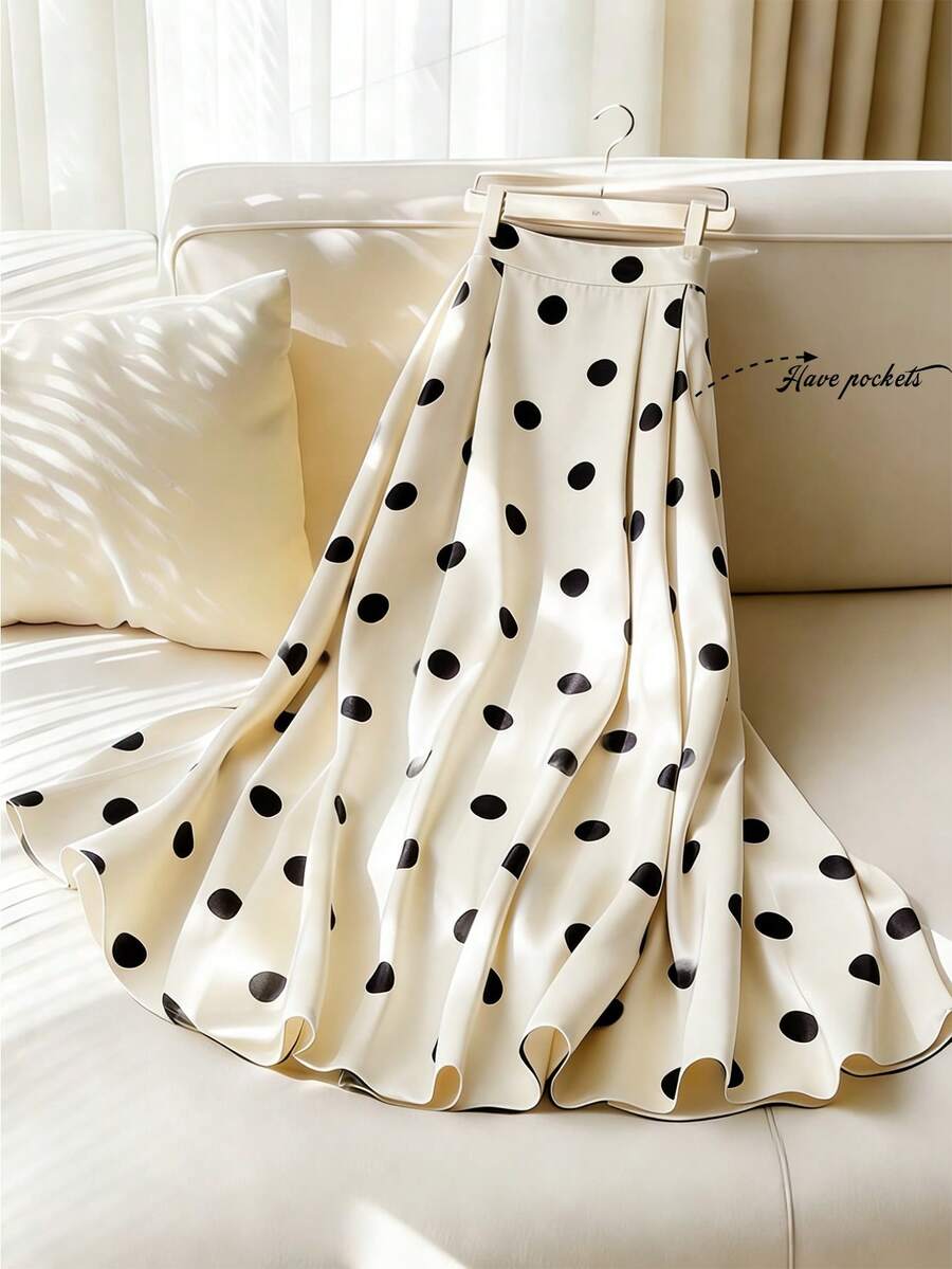 GlowEve New High Waist Polka Dot Pattern Slimming Elegant Women's Skirt Fall Cloth For Women - Apricot - View 1