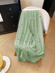 GlowEve CURVE 大码女式休闲条纹蝴蝶结宽松裤 - 墨綠色 - 查看 2