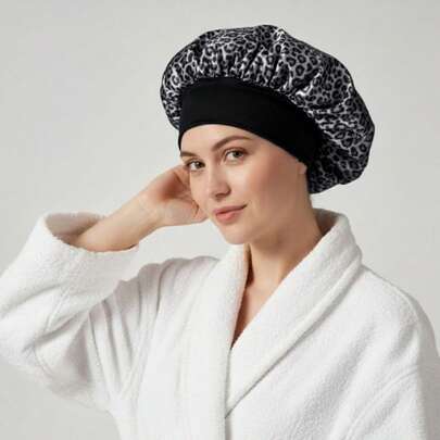 1-Piece Dry Hair Cap, Satin Multi-Color Leopard Print Pattern, Gold Style, Soft And Elastic Belt With Luster, Suitable For Women's Daily Wear