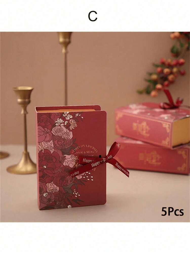5/10Pcs Book Shape Gift Box With Ribbon Paperboard Candy Chocolate Present Packaging Box For Party, Wedding, Birthday, Valentine's Day, Valentines Wedding, Birthday - Multicolor - View 11