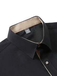 Manfinity Mode Men's Plain Front Button Short Sleeve Casual Business Shirt - Black - View 4