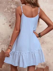 SHEIN VCAY Women's Casual Ruffled Hem Sleeveless Dress - Baby Blue - View 2