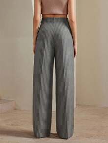 Anewsta Pantaloni a gamba dritta e ampia, stile urbano alla moda minimalista, a righe marroni Maillard, adatti per il pendolarismo, per le donne durante il Natale e il Capodanno - Grigio - Visualizzare 2