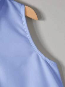 SHEIN Essnce 女士休闲纯色通勤度假无袖春夏后开衩蝴蝶结宽松衬衫工作衬衫 - 藍色 - 查看 4