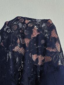 Viva Relle Plus Size Women's Elegant Romantic Sexy Lace Backless Blazer Collar Fitted Split Dress, For Party And Occasions - Navy Blue - View 5