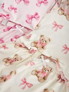 4pcs Girls Cute Bear & Bow Print Camisole & Shorts Pajama Set - Multicolor - View 5