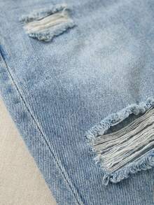 Mezclilla pantalon para mujer con rotos,rigidos,comodidad,casual. - Celeste - Ver 5