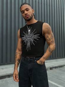 AXEPEAK Men's Cross Print Casual Versatile Tank Top - Black - View 4