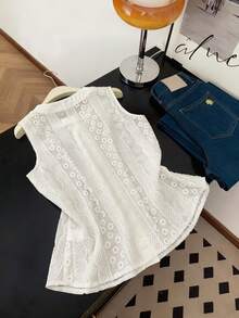 GlowEve Women's Casual Sleeveless Embroidered Blouse, Summer - White - View 2