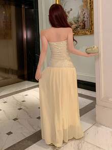 DAZY Sequin Strapless Midi Dress For Women Sparkly Dress Sundress - Silver - View 2