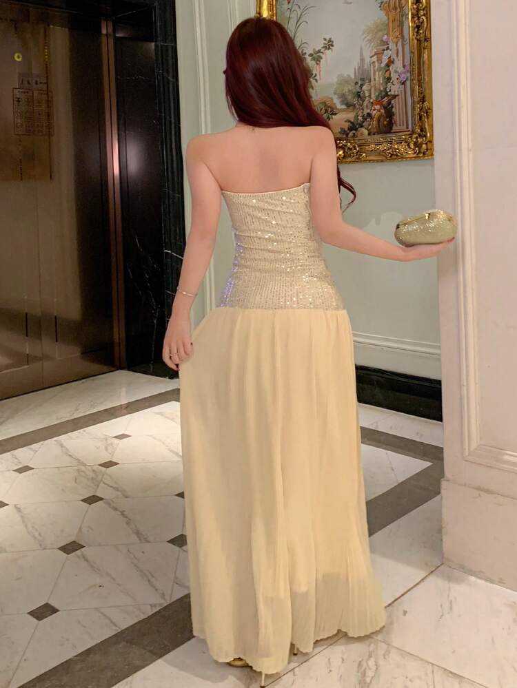 Sequin Strapless Midi Dress For Women Sparkly Dress Sundress