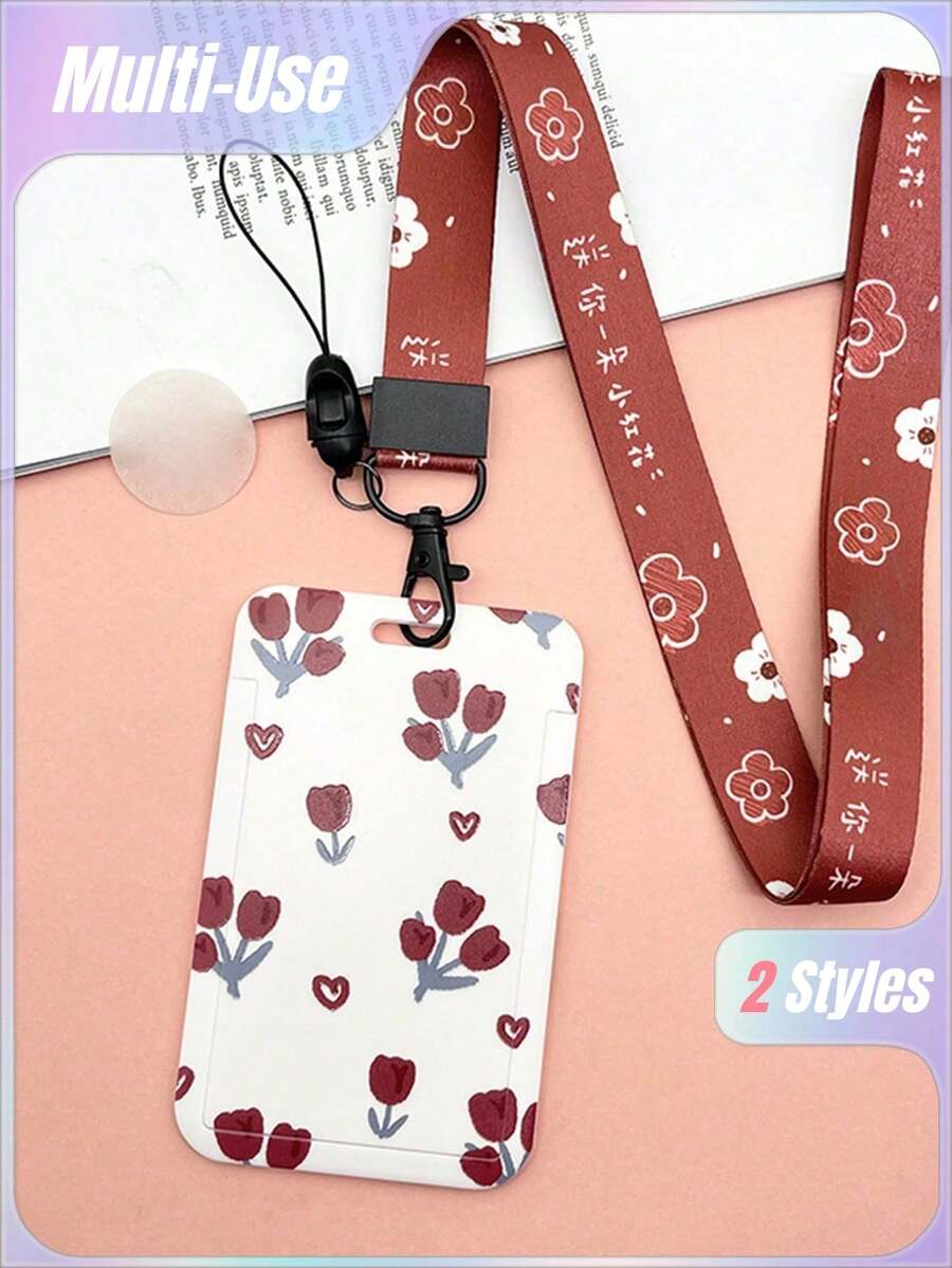 SHEIN 1pc/2pcs Slide Cover Pull-Out ID/Card Holder With Lanyard - Clear - View 1