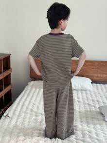 Dazy Kids Tween Boy Casual Striped Short Sleeve Top And Pants Pajama Set, Summer - Green - View 6