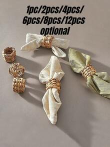 2-12 件天然葫芦编织餐巾环，手工制作的乡村农舍餐巾架，适合生日派对、感恩节、婚礼和圣诞节餐桌装饰 - 杏色 - 查看 18