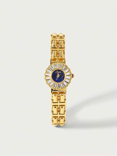 Glisma 1pc Women's Vintage Square-Shaped Gold Tone Rhinestone & Zirconia Decorated Fashion Watch, Stainless Steel Band, Suitable For Daily Wear, Parties, Gatherings And Events - Includes Adjustment Tool