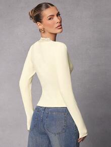 Hauture 办公室风格蕾丝边长袖针织上衣 - 黃色 - 查看 6