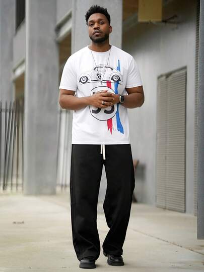 Heavens Edit 1pc Vintage Racing Car Graphic Tee, Men'S Casual Crew Neck T-Shirt, 100% Polyester Knit Fabric With Slight Stretch, Regular Fit Short Sleeve Top For Summer Streetwear