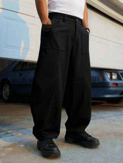 AXEPEAK Men's Solid Color Pleated Pocket Flared Leg Casual Pants