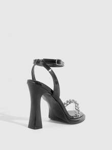 CUCCOO SZL Women's Rhinestone Decor Buckle Design Fashionable High Heels, Versatile For Daily Wear Summer - Black - View 9