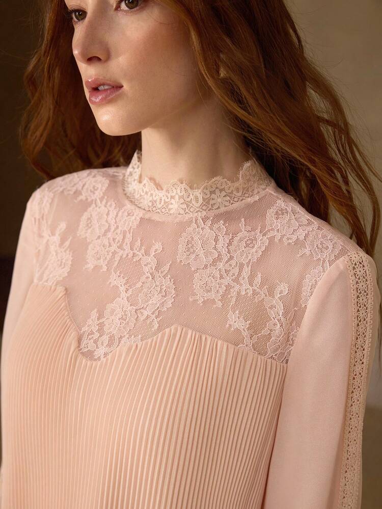 WOMEN'S ROMANTIC ELEGANT LACE PATCHWORK FLARE LONG SLEEVE MINI DRESS, SPRING/SUMMER