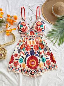 SHEIN PETITE CURVE 大码彩色无袖复古风连体裤 - 彩色 - 查看 5