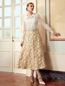 ZEYLAH 定制珍珠链细节女式长袖单排扣优雅衬衫 - 白色 - 查看 7