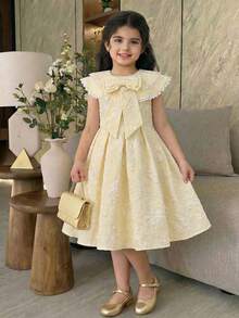 SHEIN Young Girl Ditsy Floral Ruffle Hem Casual Dress - Yellow - View 1