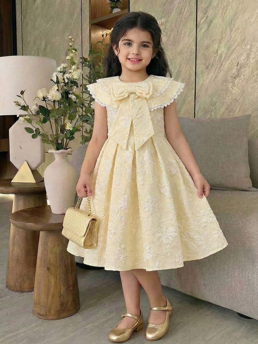 SHEIN Young Girl Ditsy Floral Ruffle Hem Casual Dress - Yellow - View 1