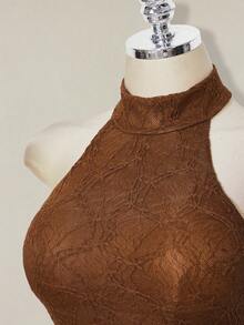 SHEIN ICON 女士Y2K时尚修身休闲露背上衣 - 咖啡棕 - 查看 6