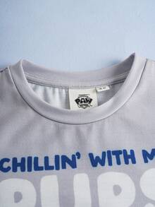 SHEIN | PAW Patrol Young Boy Letter & Cartoon Graphic Round Neck Long Sleeve T-Shirt - Grey - View 3