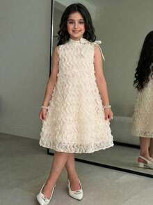 SHEIN New Summer Tassel Bow Tie Princess Dress, Halter Neck Celebrity Beach Dress - Apricot - View 1