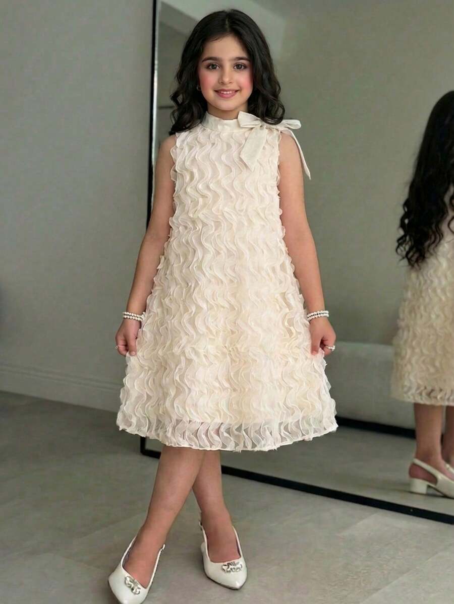 SHEIN New Summer Tassel Bow Tie Princess Dress, Halter Neck Celebrity Beach Dress - Apricot - View 1