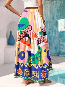 Vivid Eden 女士松紧腰宽松波西米亚印花半身裙 - 彩色 - 查看 2