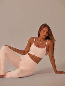 Aralina Double Strap Cut Out Crop Top And High Waist Leggings Stretchy Workout Sets Women - Baby Pink - View 5