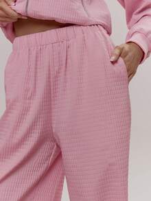 MUSERA Wide Leg Elasticated Waffle Trousers Cute Girly Sexy Spring Winter Going Out Daily Easter Sugar Swizzle - Pink - View 5