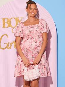 Loomaby Vestido Elegante de Manga Bufante com Estampa Floral Miúda para Gestantes, Verão - Multicolorido - Visão 10