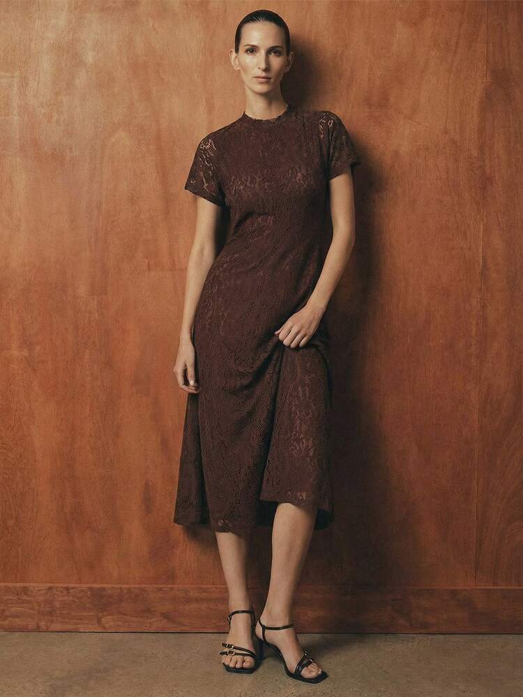 SHEIN Maija MAIJA Elegant Open Back Lace Trim Sleeveless Midi Dress