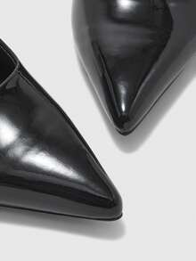 CUCCOO BIZCHIC Women's Pointed Toe Black Patent Leather Metal Buckle Open Toe Fashion Pumps, Elegant For Office And Commute Spring Shoes - Black - View 8