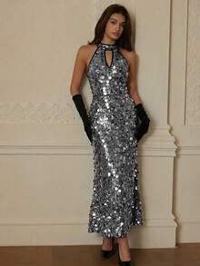 Aveloria Rosie 秋季优雅无袖亮片连衣裙，英伦风 - 彩色 - 查看 5